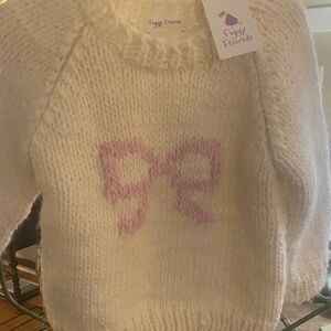 Cream  Sweater with Pink Bow